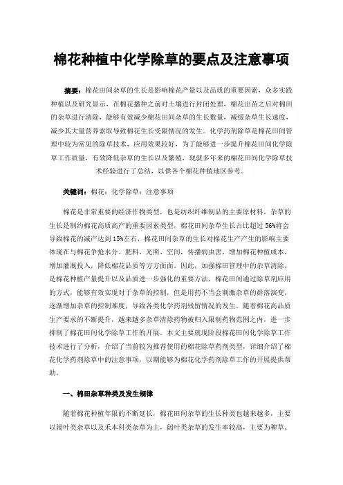 棉花种植中化学除草的要点及注意事项