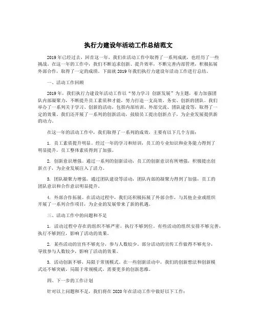 执行力建设年活动工作总结范文