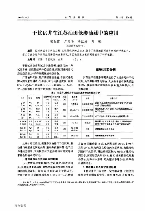 干扰试井在江苏油田低渗油藏中的应用