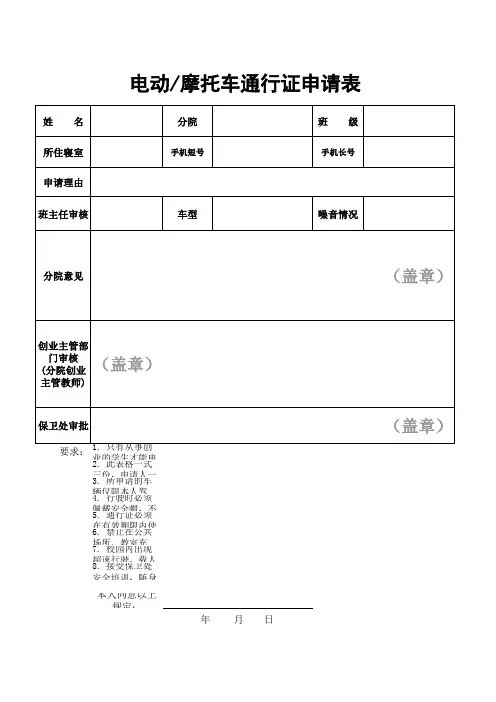 车辆通行证申请表