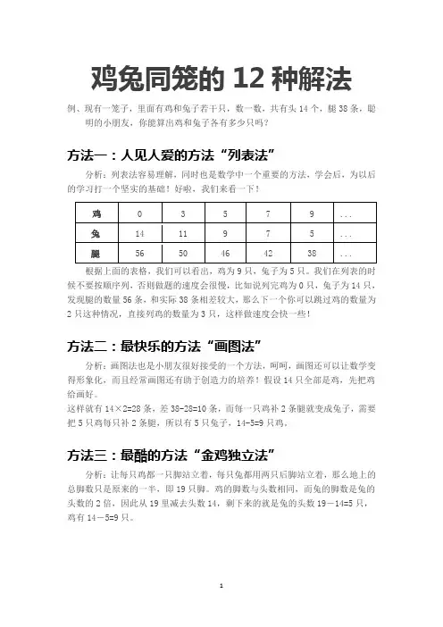 鸡兔同笼的13种解法