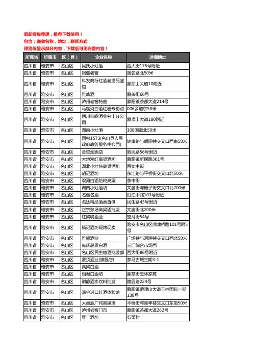 新版四川省雅安市名山区酒水批发企业公司商家户名录单联系方式地址大全58家