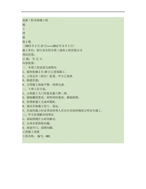 周进度计划及施工周报_样表概要