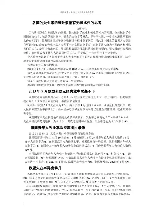 各国的失业率的统计数据有无可比性