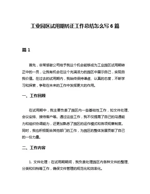 工业园区试用期转正工作总结怎么写6篇