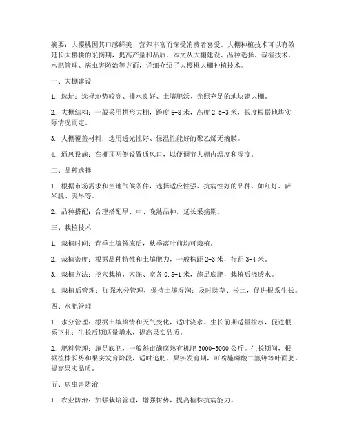 大樱桃大棚种植技术
