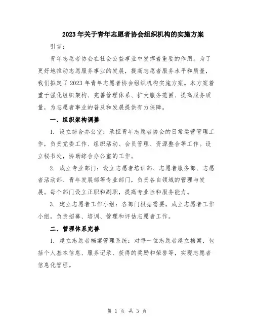 2023年关于青年志愿者协会组织机构的实施方案