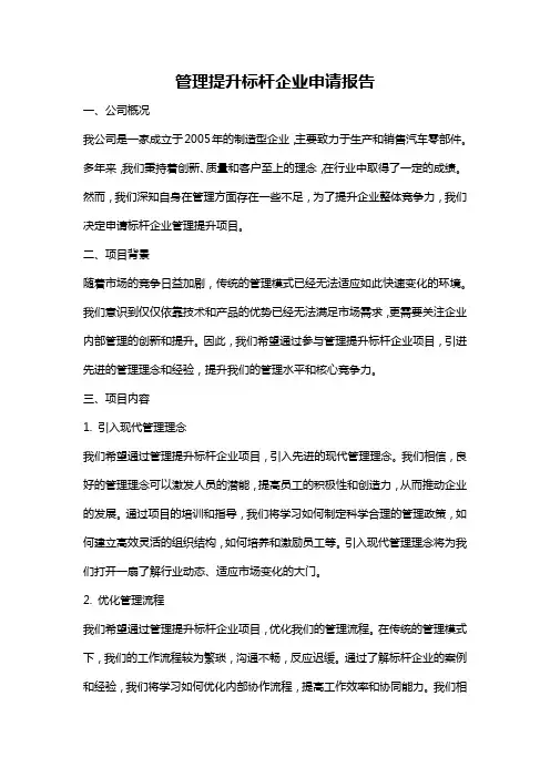 管理提升标杆企业申请报告