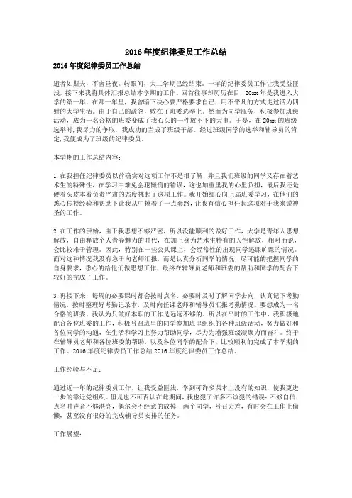 2016年度纪律委员工作总结
