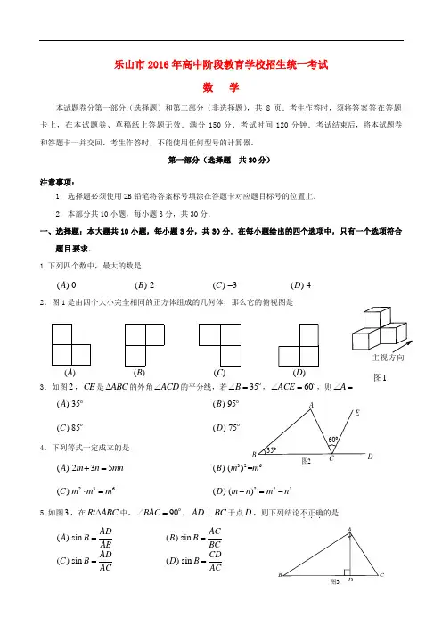 四川省乐山市中考数学真题试题(含答案)