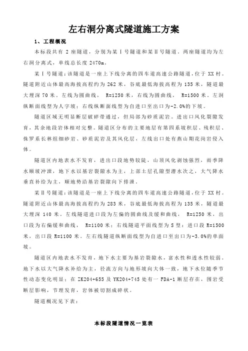 左右洞分离式隧道施工方案