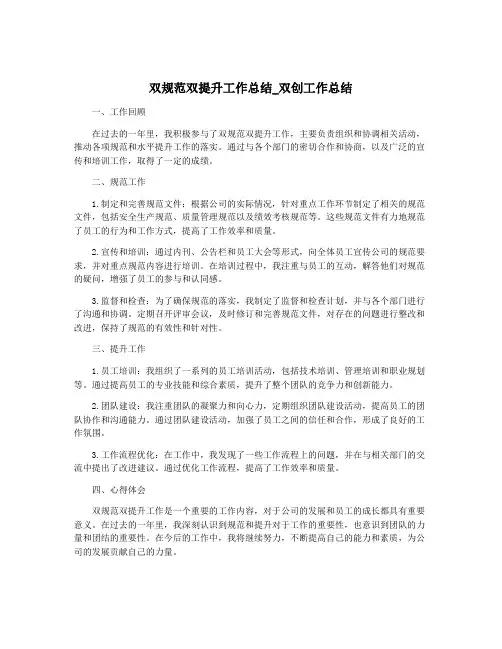 双规范双提升工作总结_双创工作总结