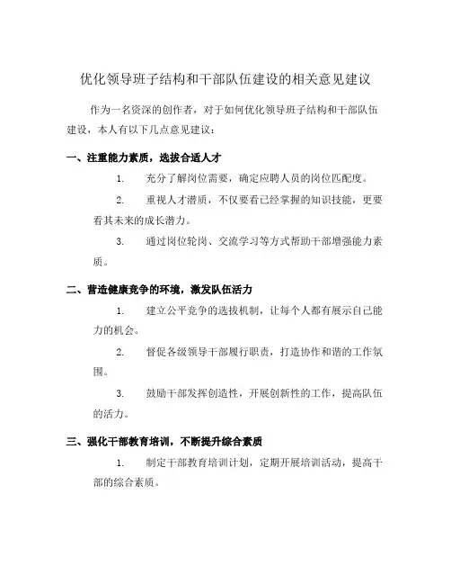 优化领导班子结构和干部队伍建设的相关意见建议