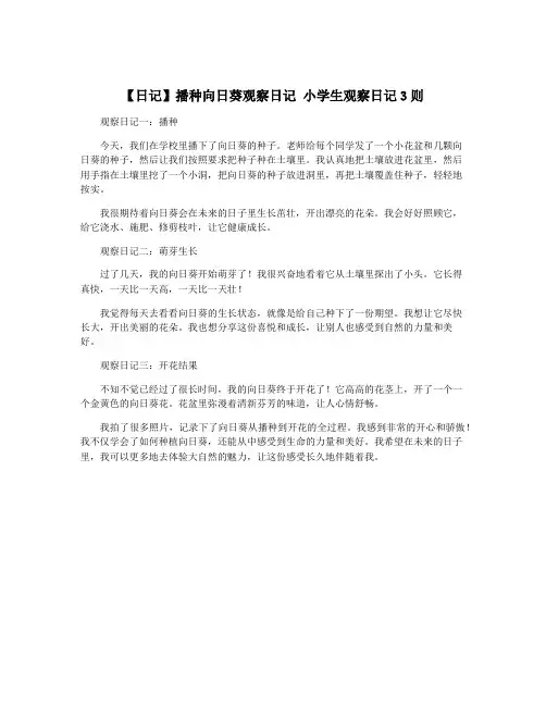 【日记】播种向日葵观察日记 小学生观察日记3则