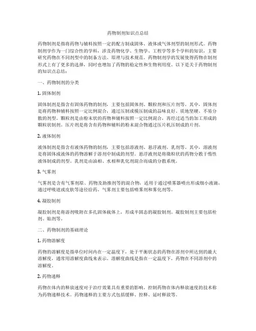 药物制剂知识点总结