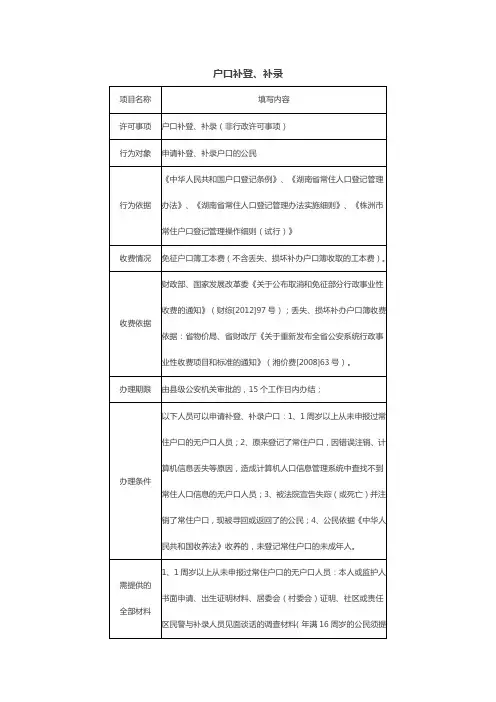 户口补登、补录