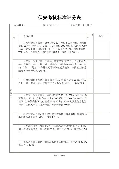 保安考核标准评分表