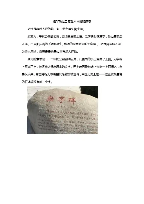 是非功过自有后人评说的诗句