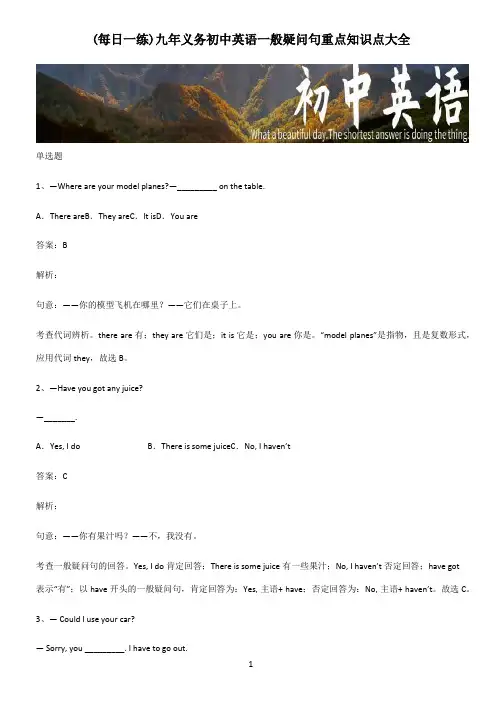 九年义务初中英语一般疑问句重点知识点大全