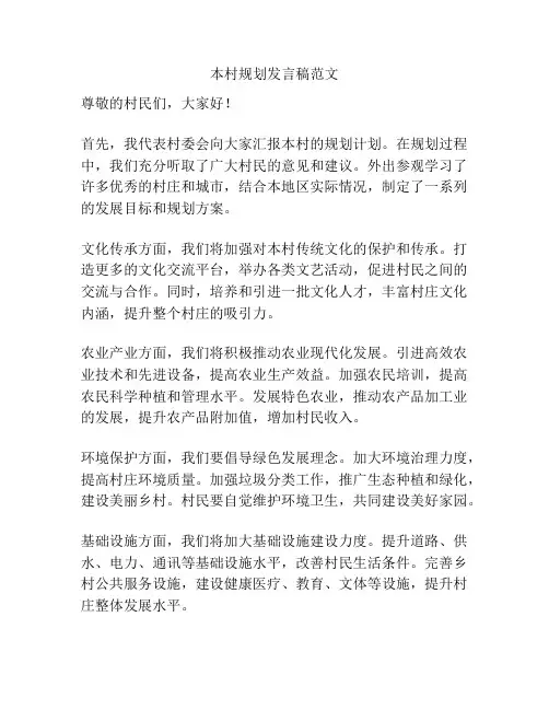 本村规划发言稿范文