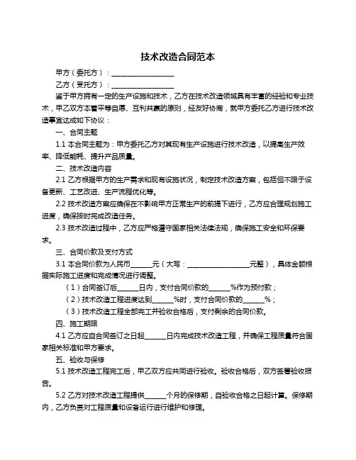 技术改造合同范本