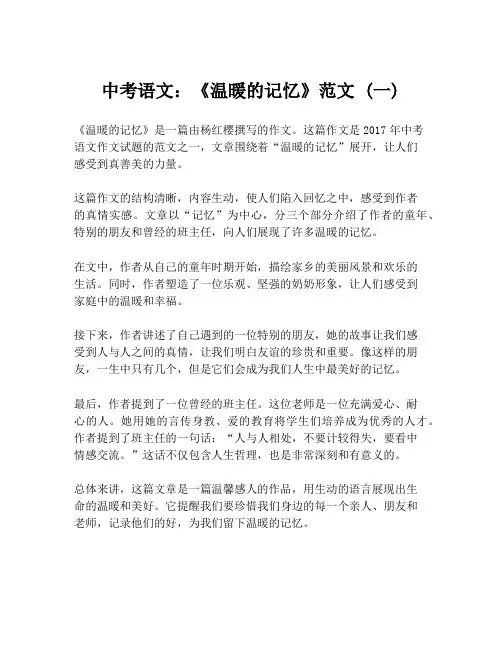 中考语文：《温暖的记忆》范文 (一)