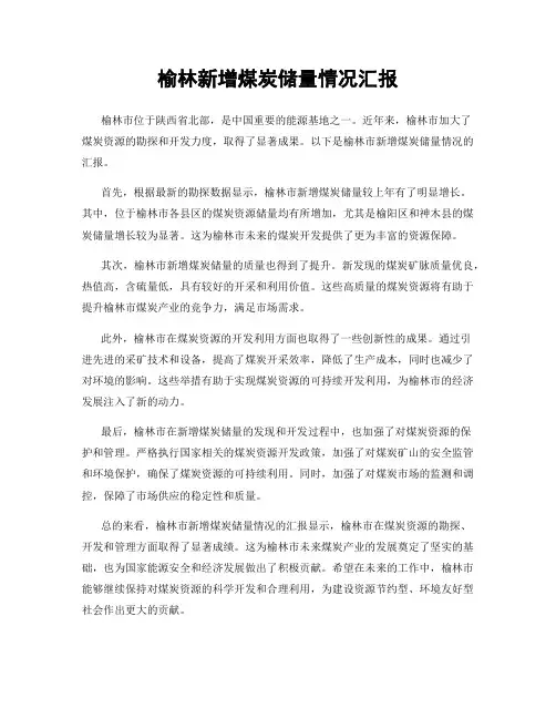榆林新增煤炭储量情况汇报