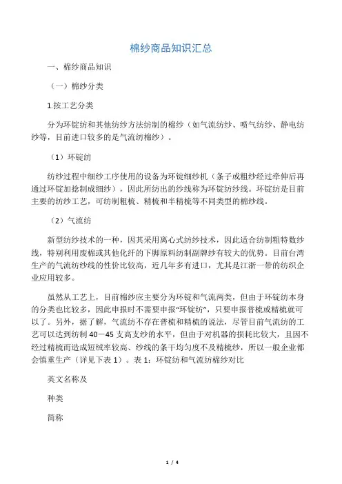 棉纱商品知识汇总