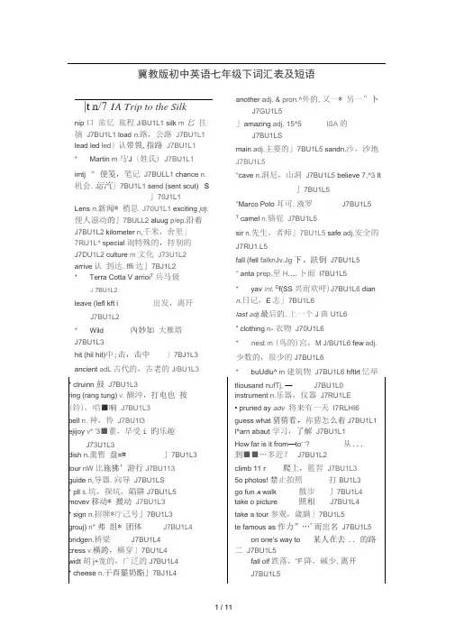 七年级下册英语单词冀教版