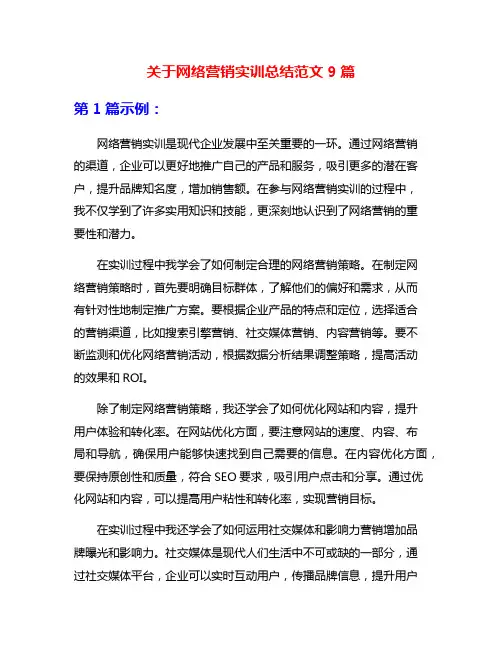 关于网络营销实训总结范文9篇