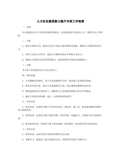 人才队伍素质能力提升专班工作制度