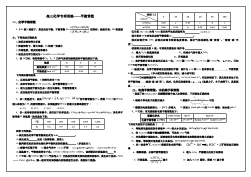高三化学专项训练——化学反应中的平衡常数