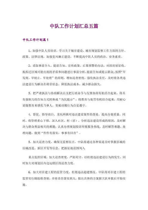 中队工作计划汇总五篇