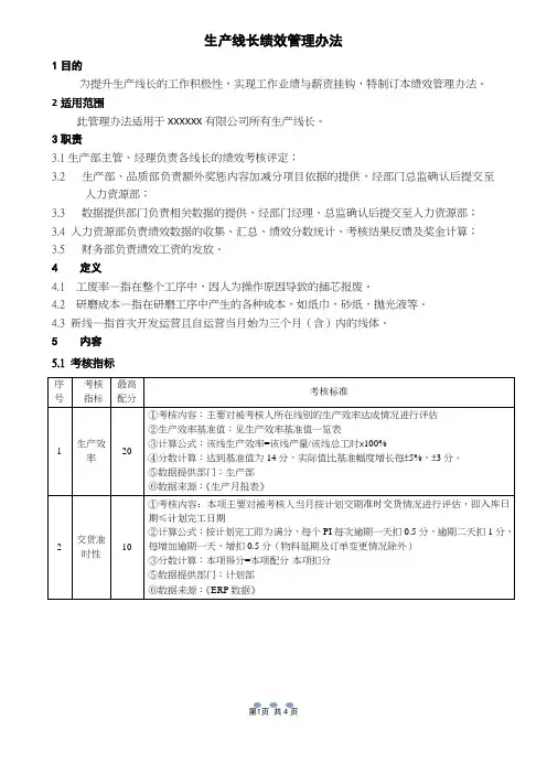 生产部线长绩效管理办法