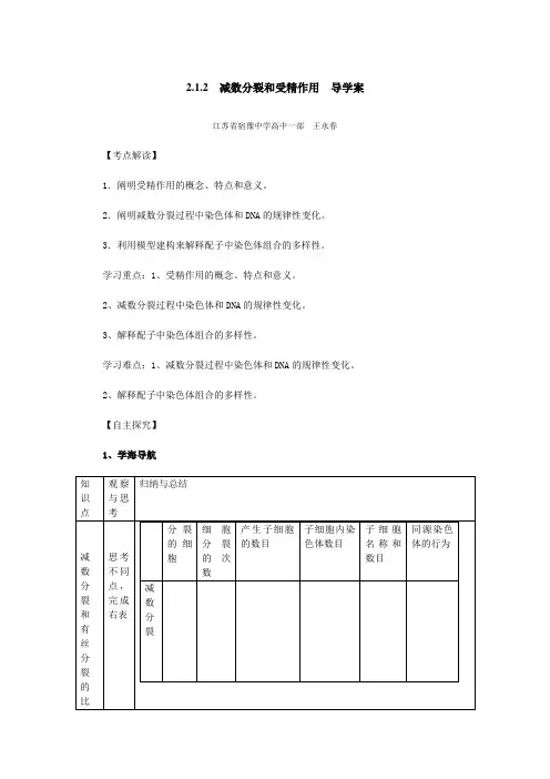 减数分裂和受精作用导学案