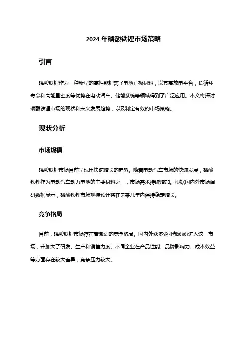 2024年磷酸铁锂市场策略