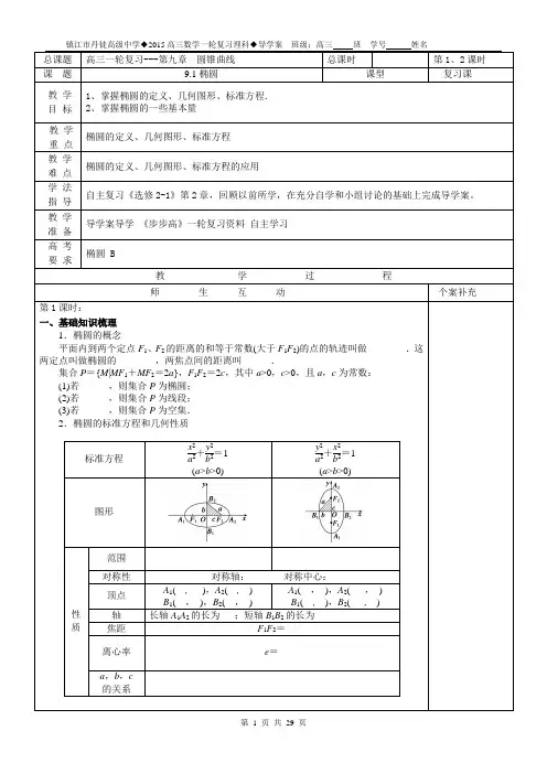 高三一轮复习(苏教版选修2-1圆锥曲线导学案)