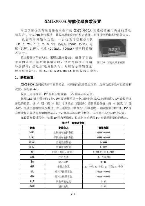 南京朝阳XMT3000智能仪器参数设置