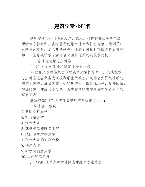 建筑学专业排名