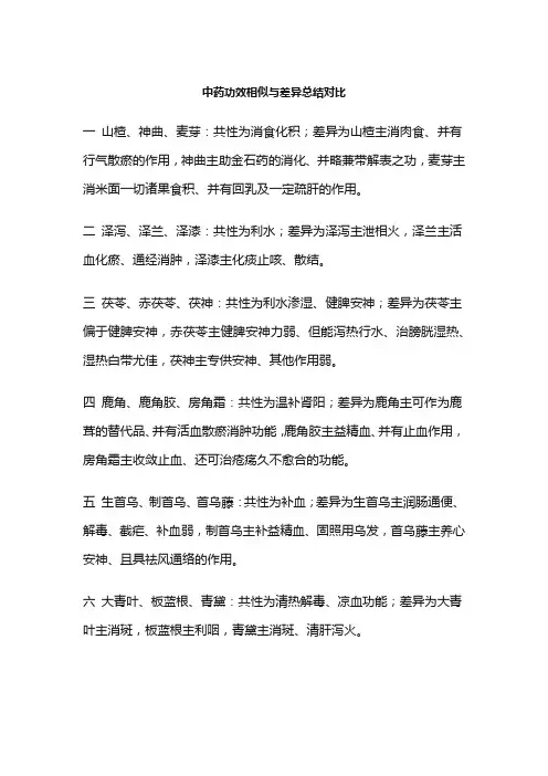 中药功效相似与差异总结对比