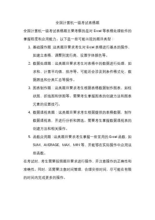 全国计算机一级考试表格题