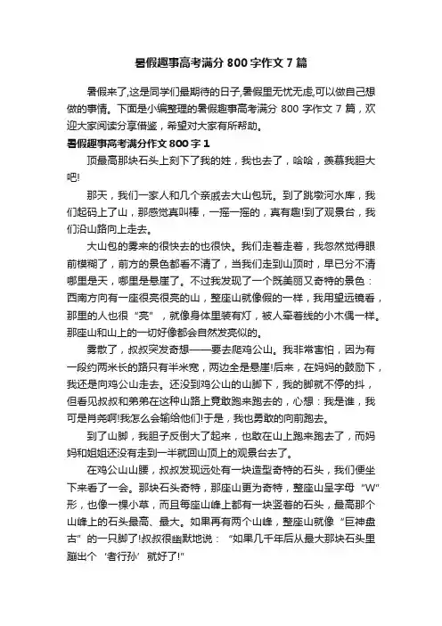 暑假趣事高考满分800字作文7篇