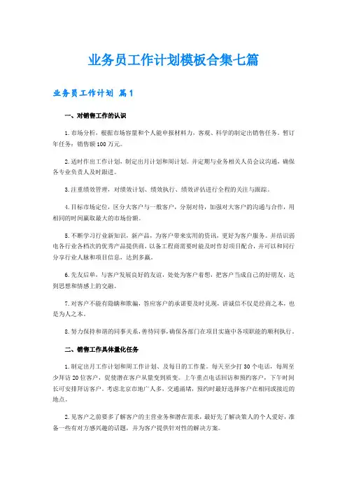 业务员工作计划模板合集七篇(可编辑)