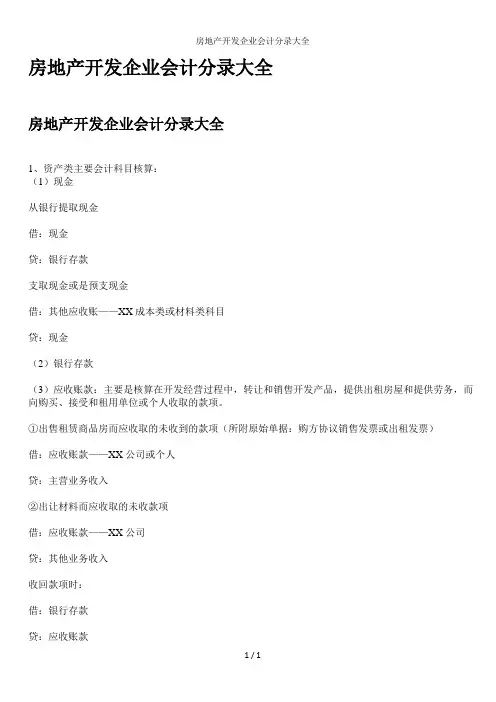 房地产开发企业会计分录大全