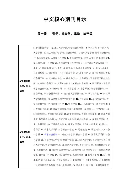 中文核心期刊目录