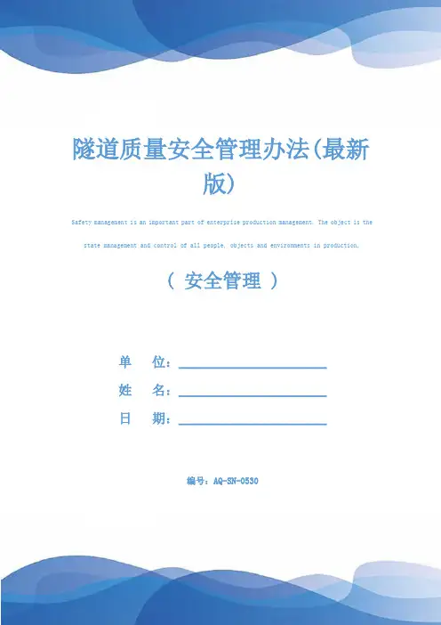 隧道质量安全管理办法(最新版)