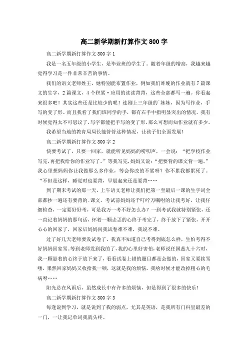 高二新学期新打算作文800字