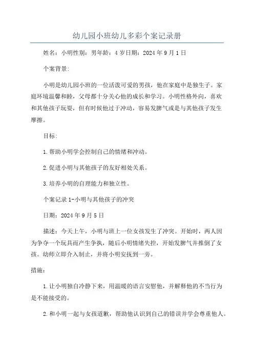 幼儿园小班幼儿多彩个案记录册