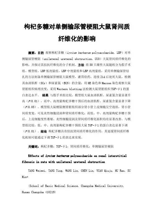 枸杞多糖对单侧输尿管梗阻大鼠肾间质纤维化的影响