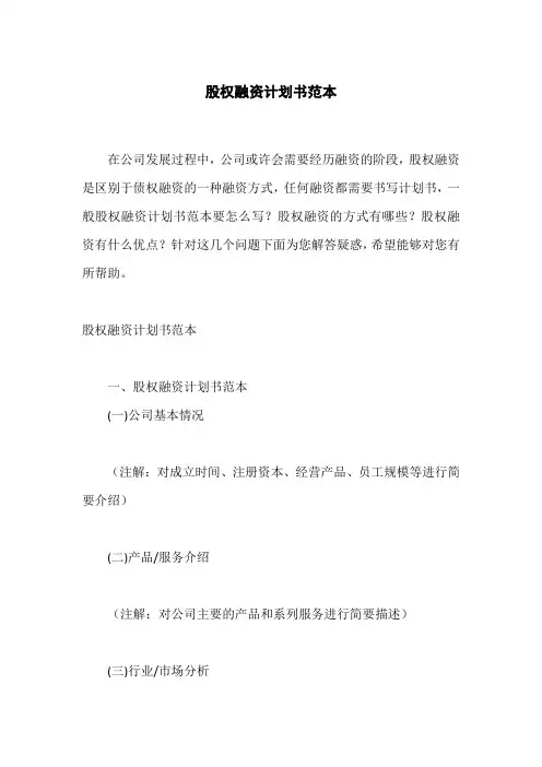 股权融资计划书范本